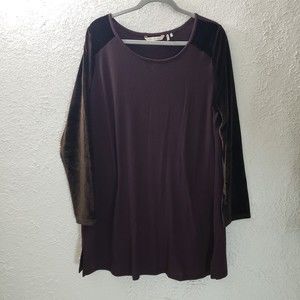 Soft Surroundings Sz XL Women's Brown Tunic Top Shirt Raglan Velvet Long Sleeves